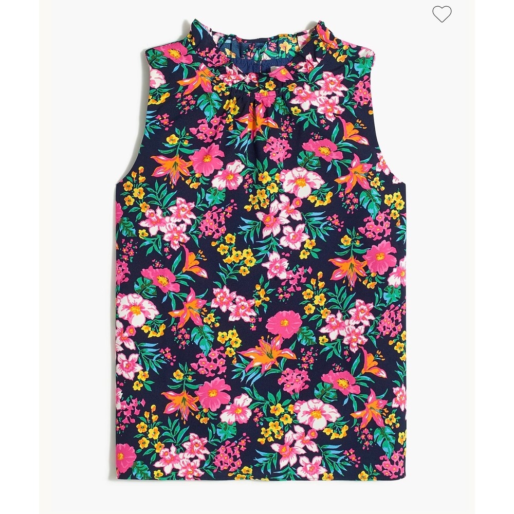 J. Crew printed ruffleneck top vibrant floral pattern navy background XXS Women